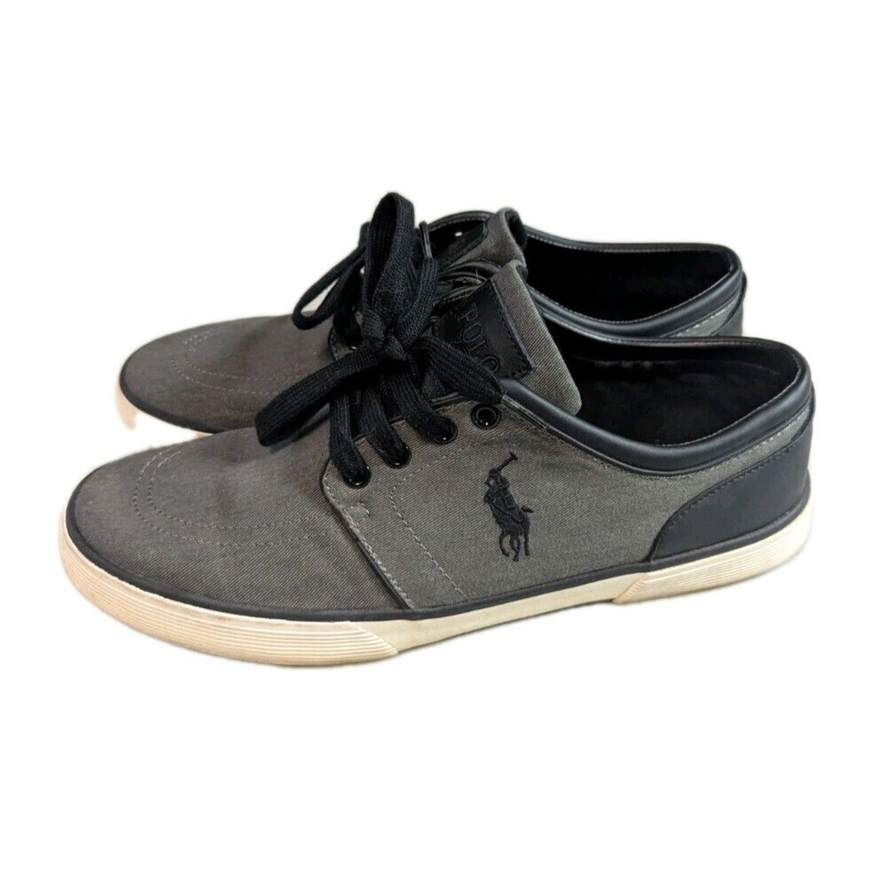 Polo Ralph Lauren Faxon Low Men's Gray Canvas Lace-Up Sneakers Size 10.5 D - Picture 1 of 12